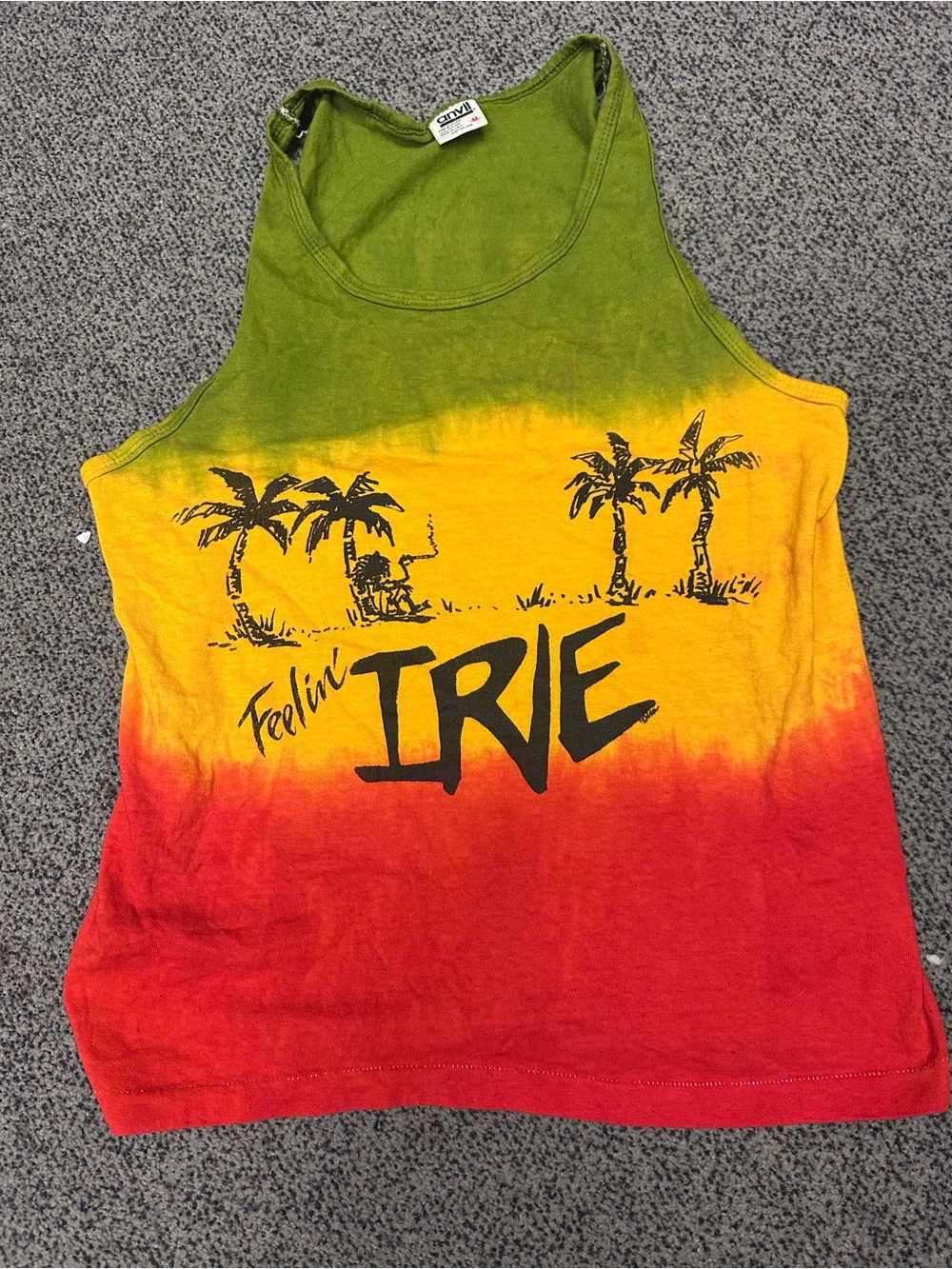 Anvil Mens Tank Top reggae red gold green medium cotton made in USA Feelin' Irie